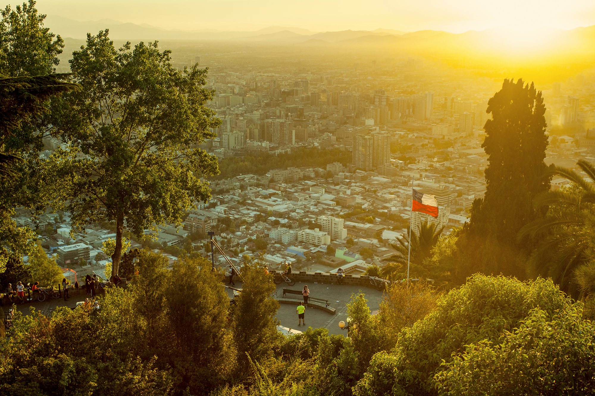 Panoramic view of Santiago, Chile in the sunset