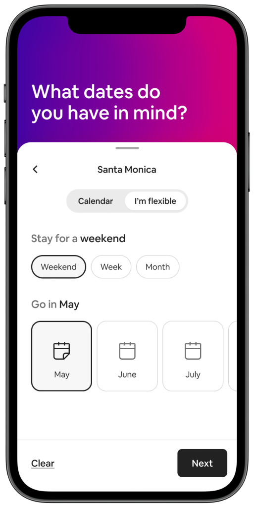 iPhone demo showing Flexible Dates feature