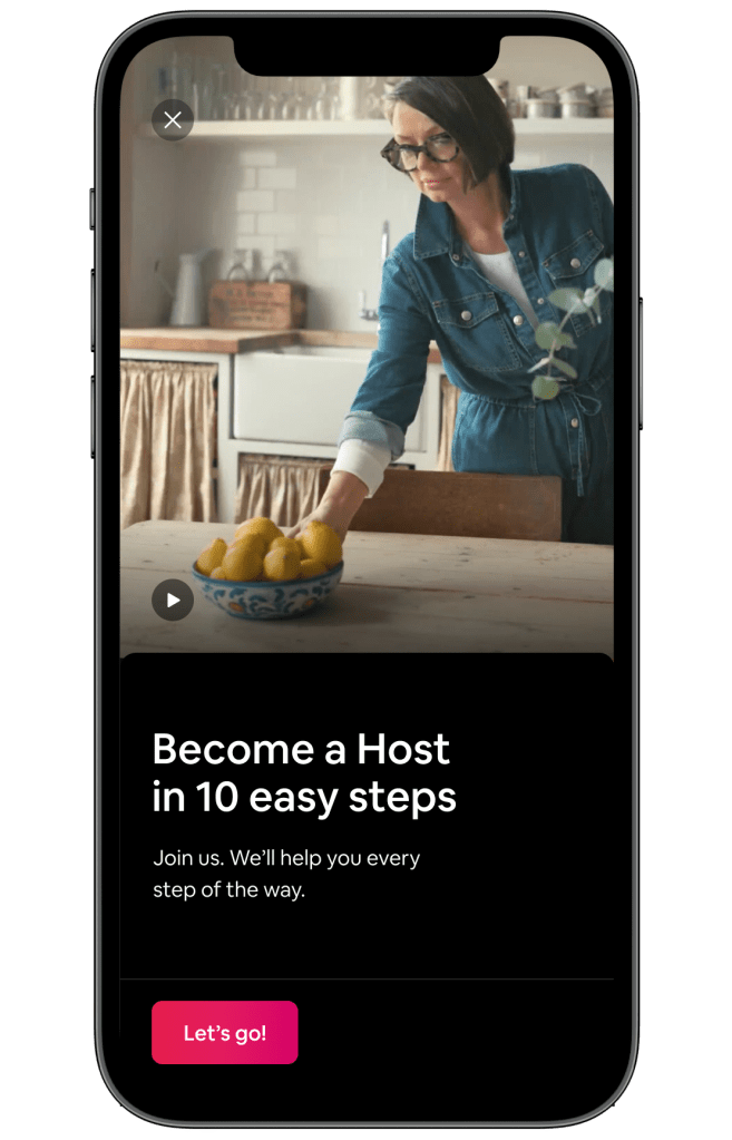 iPhone demo showing Become a Host in 10 Steps update