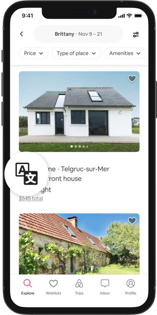 A screenshot of a listings search page, showing automatic listing title translations using the new Translation Engine tool.