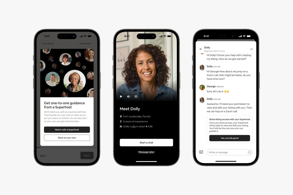 Three views of the Airbnb Setup Match on an iPhone