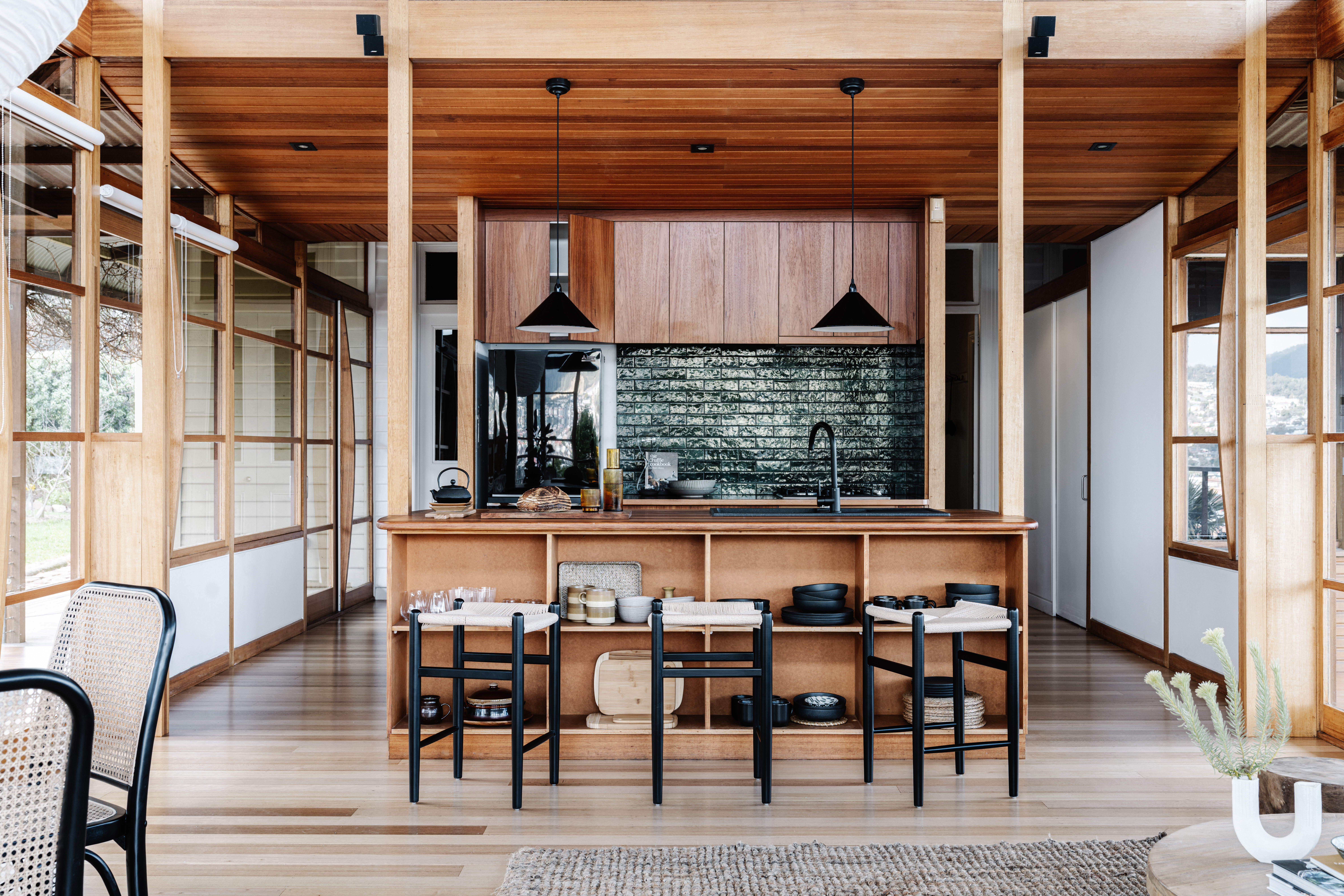 Wide kitchen view of "Seaview ~ A beautiful hideaway in central Hobart" listing