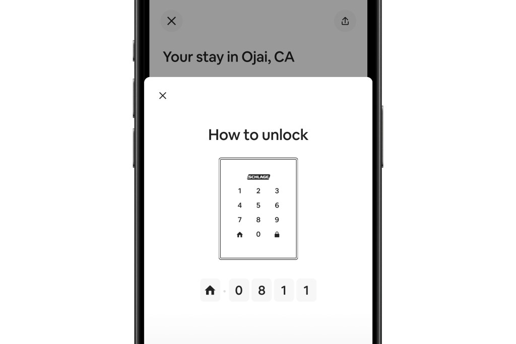 Phone screen view of the smart lock keypad. 