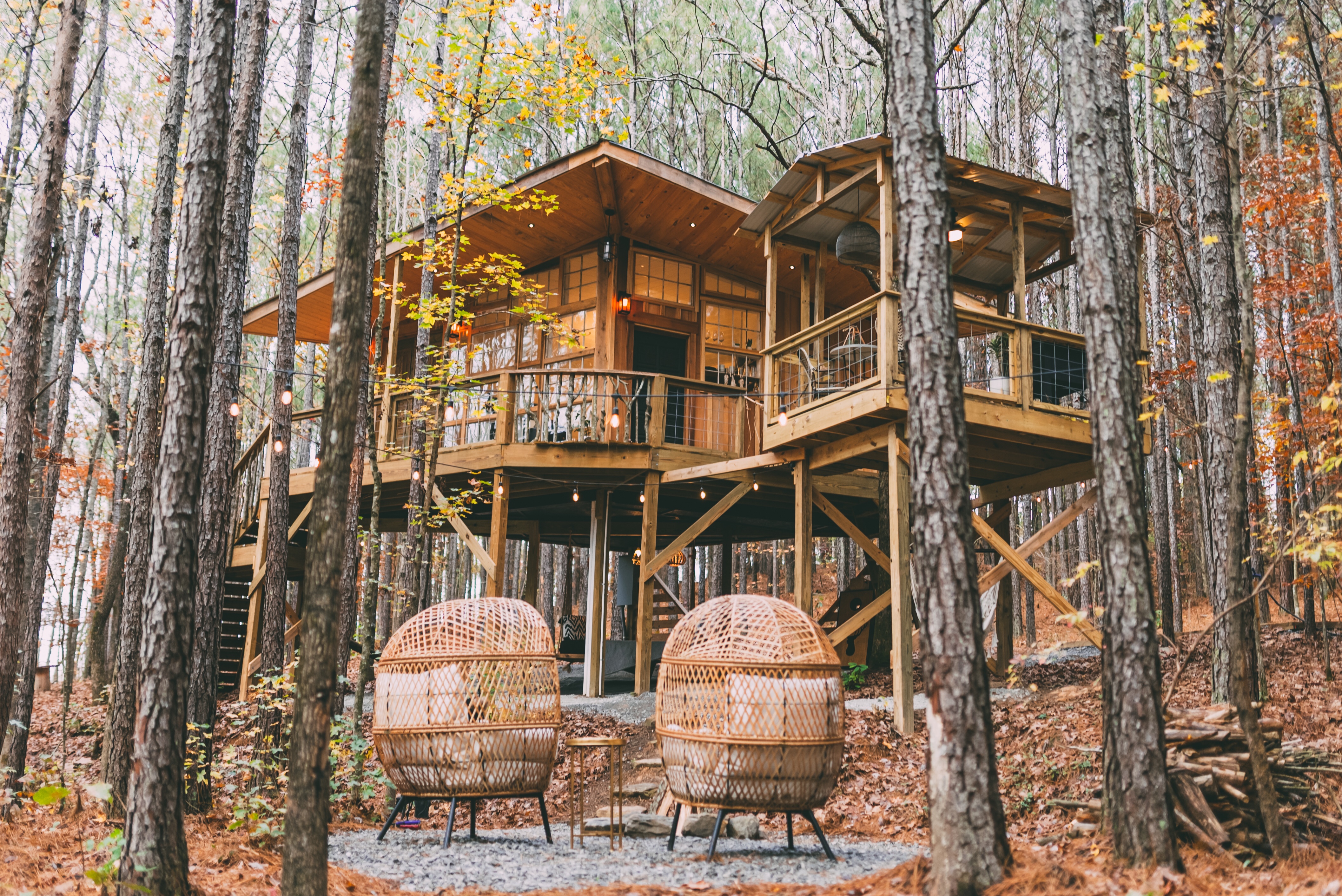 Unique treehouse is nestled into the treetops on 40 acres of forest