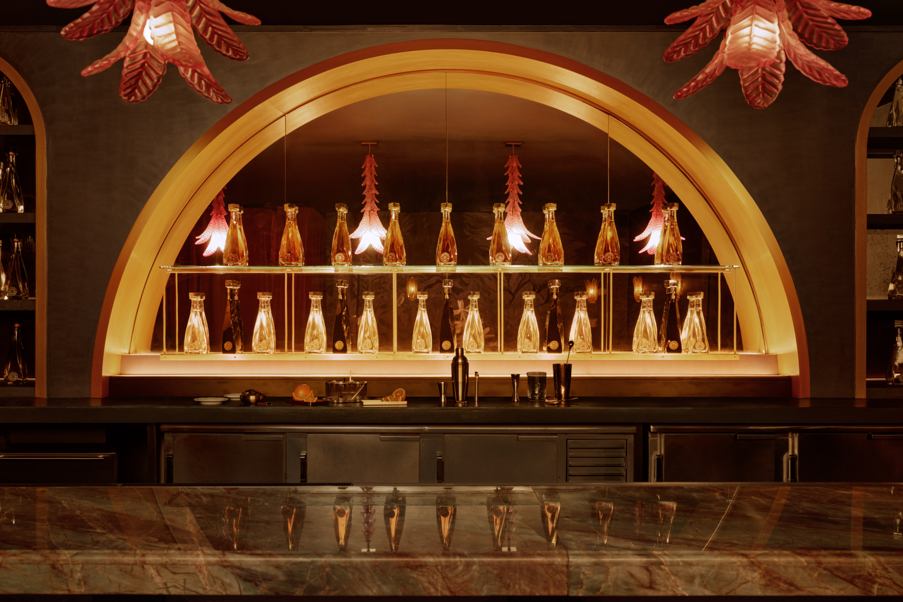 A bar with a gold arch