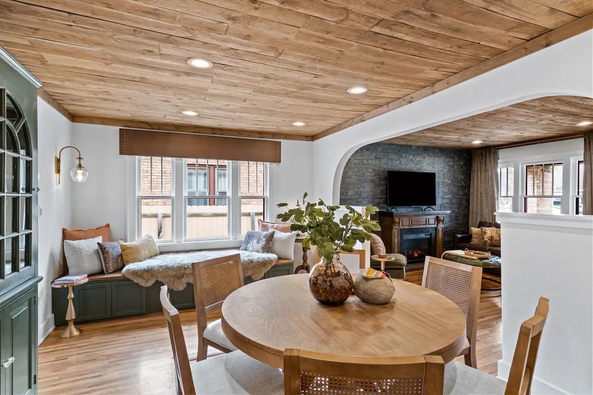 Living room with wood finishes
