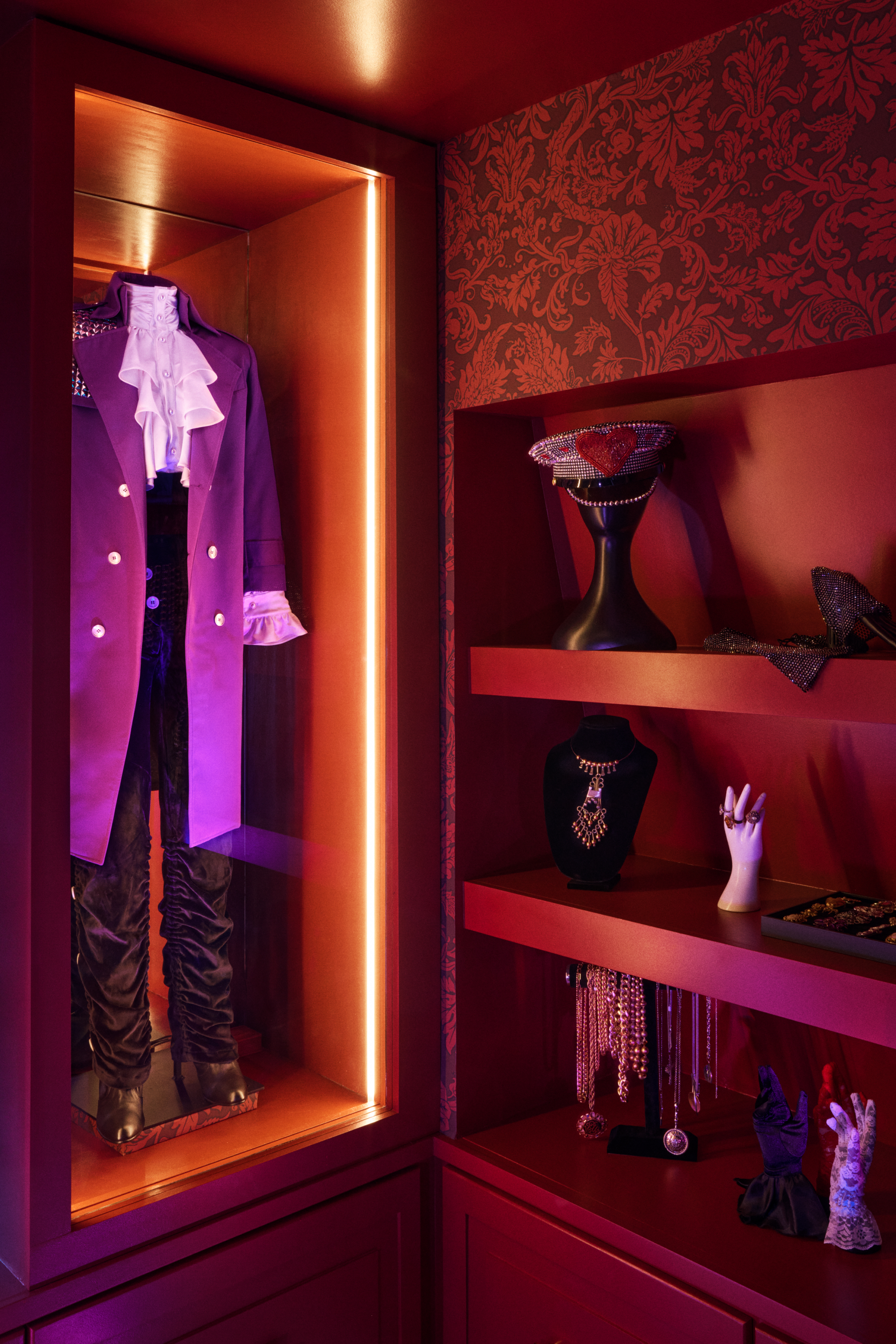 Prince's closet with one of Prince's outfits