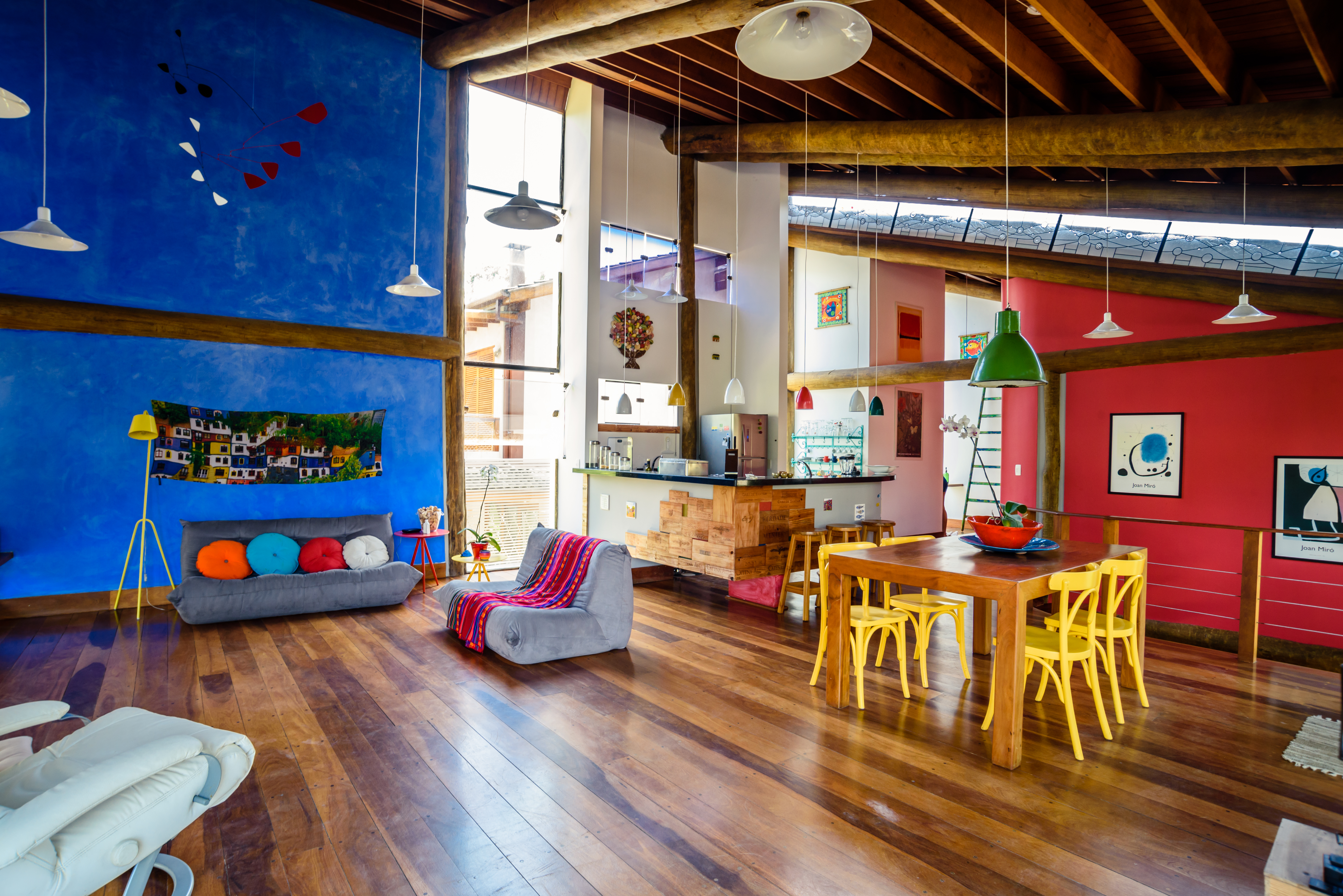 Colorful house interior with blue wall