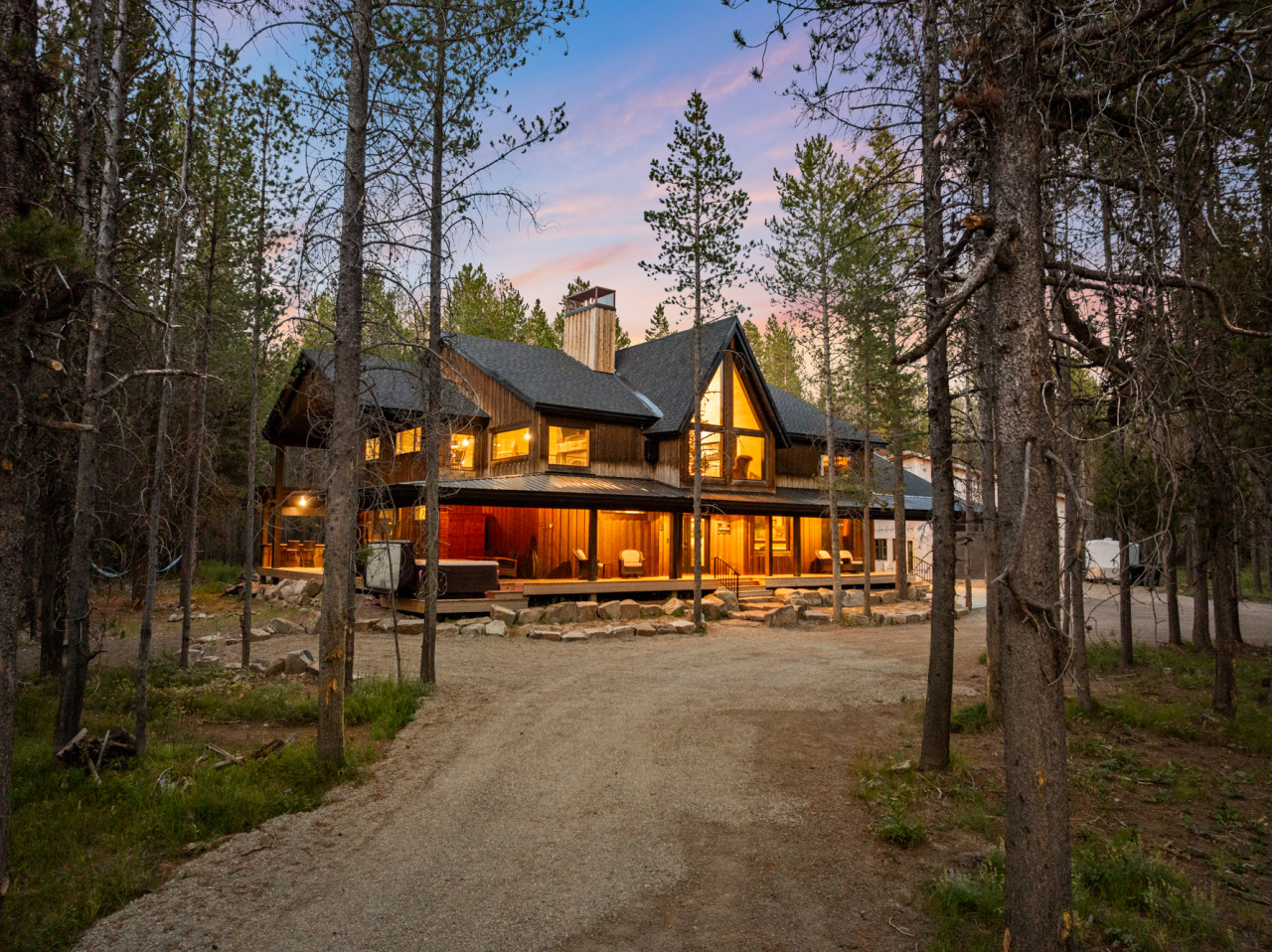 Large cabin in the woods.