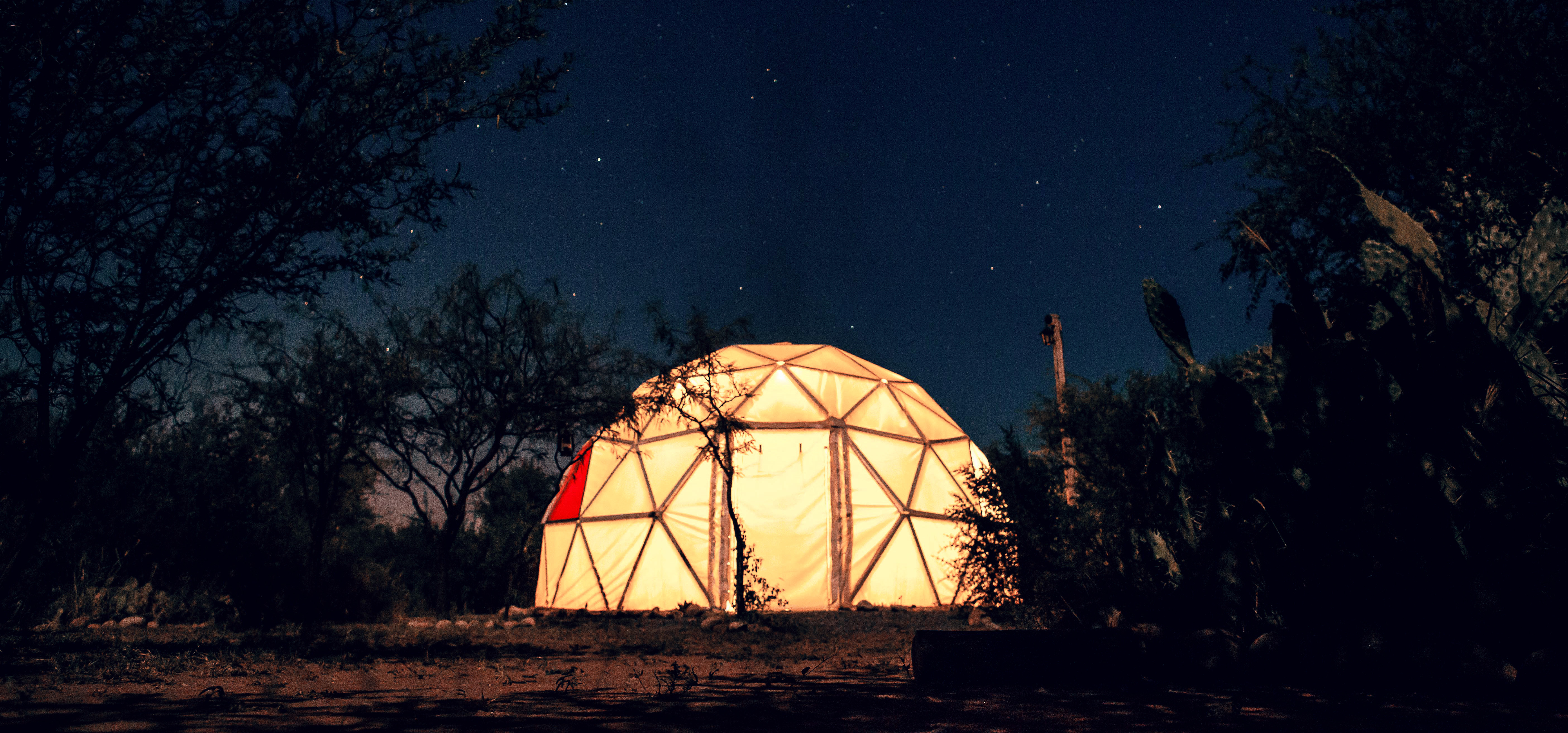 Glaming with a view of the clear sky during the night